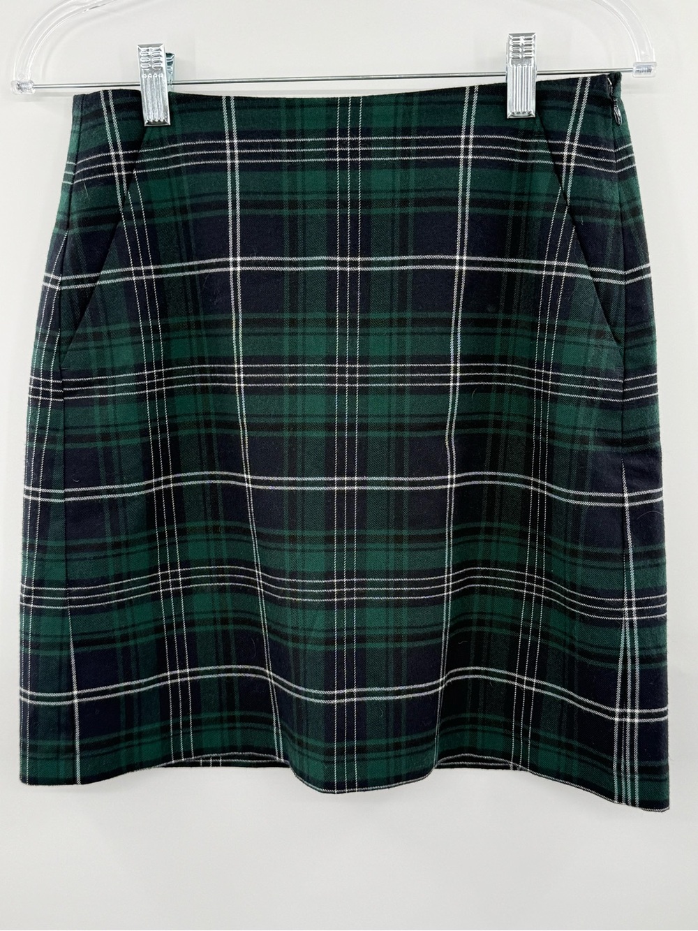 LOFT Womens Size 0 Green Navy Plaid Mini Skirt Tartan Preppy Academia Lined